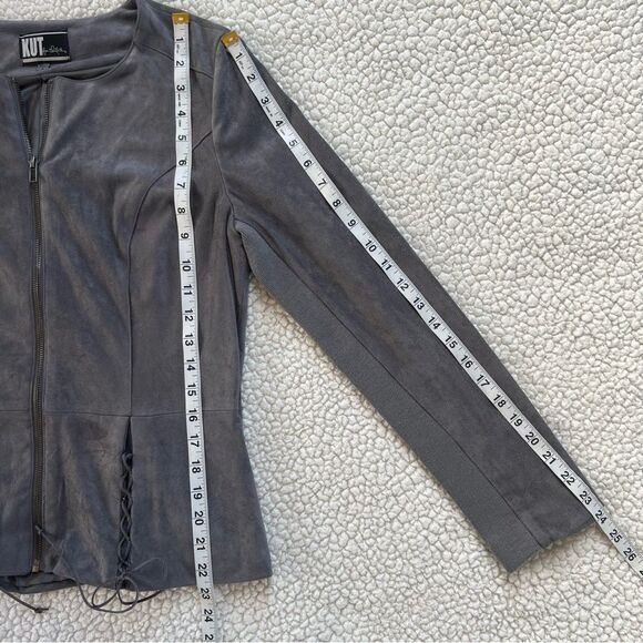 Kut from the Kloth Charcoal Faux Suede Peplum Full Zip Career Cadual Blazer SZ S - Picture 7 of 13